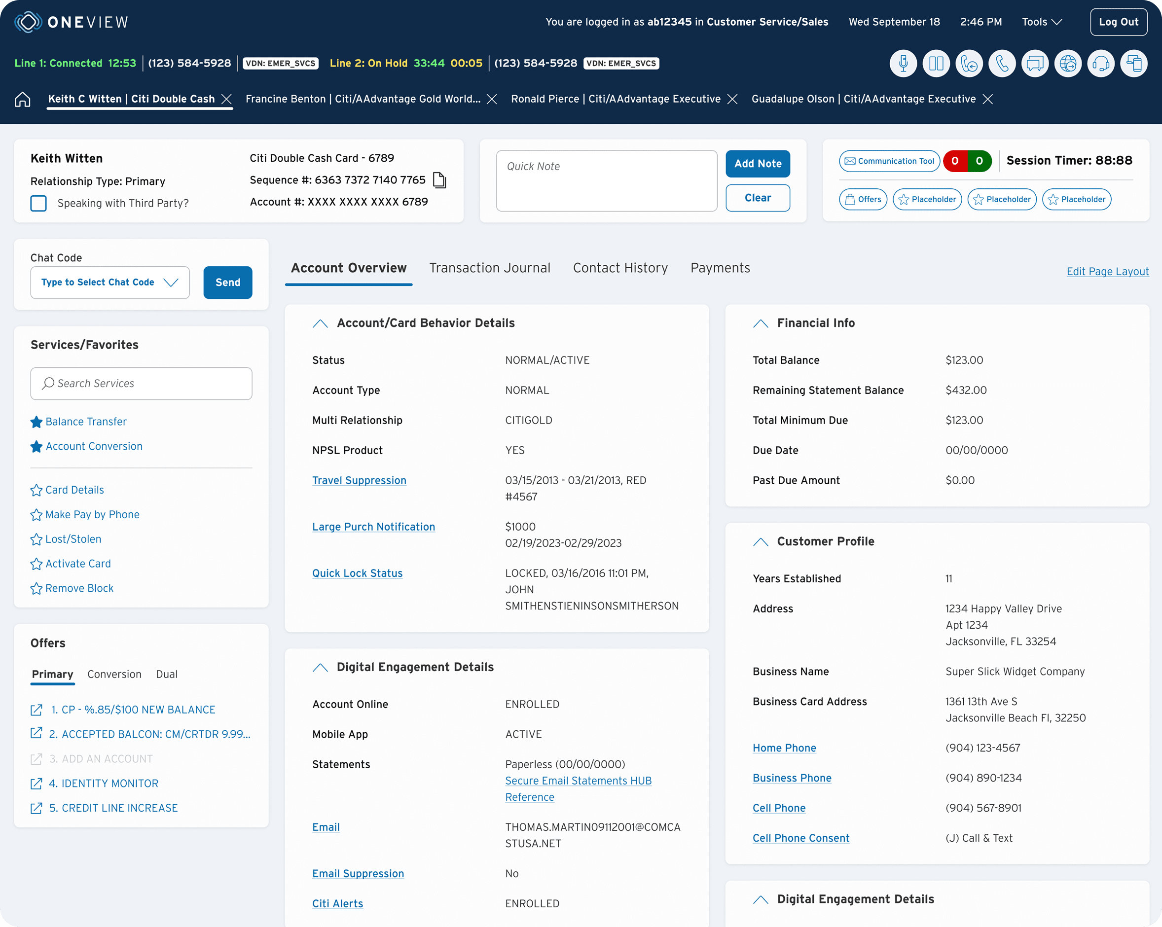 OneView customer service dashboard