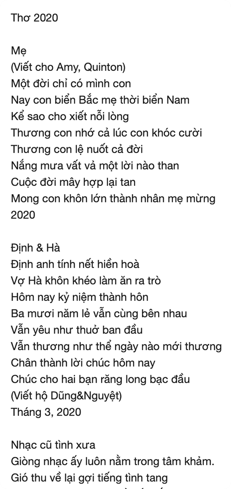 Handwritten poem my dad wrote in 2020