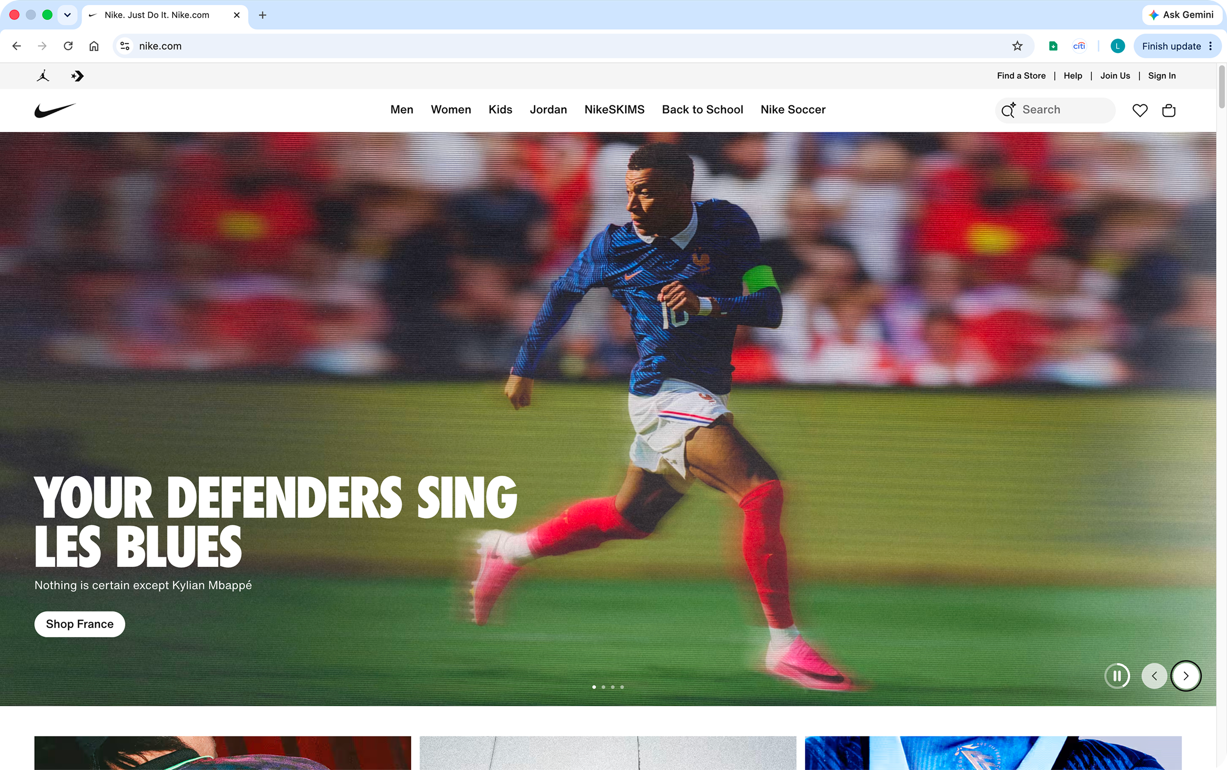 Nike.com browsed with the Citi Shop extension active