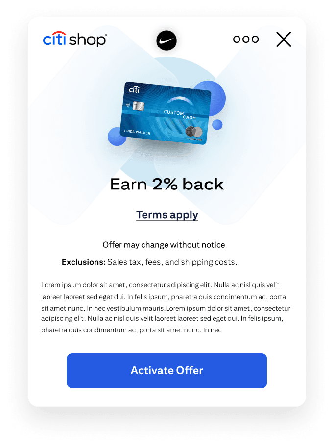 Citi Shop offer card: earn 2% back with an eligible Citi card