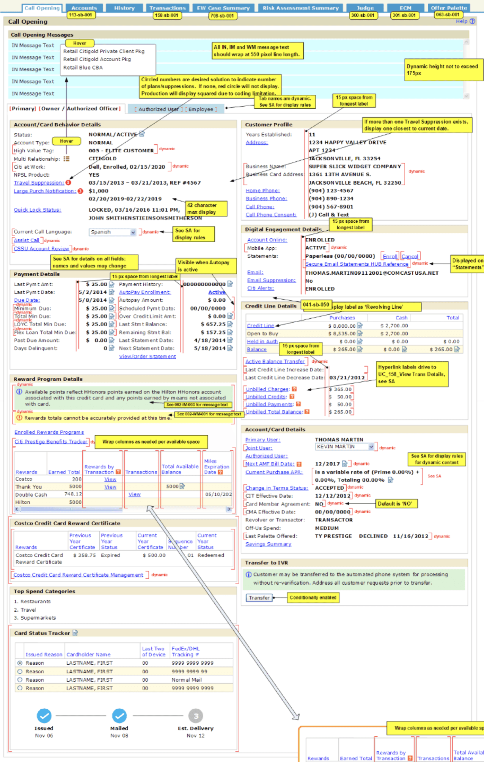 Annotated audit of the legacy Sawgrass servicing screen
