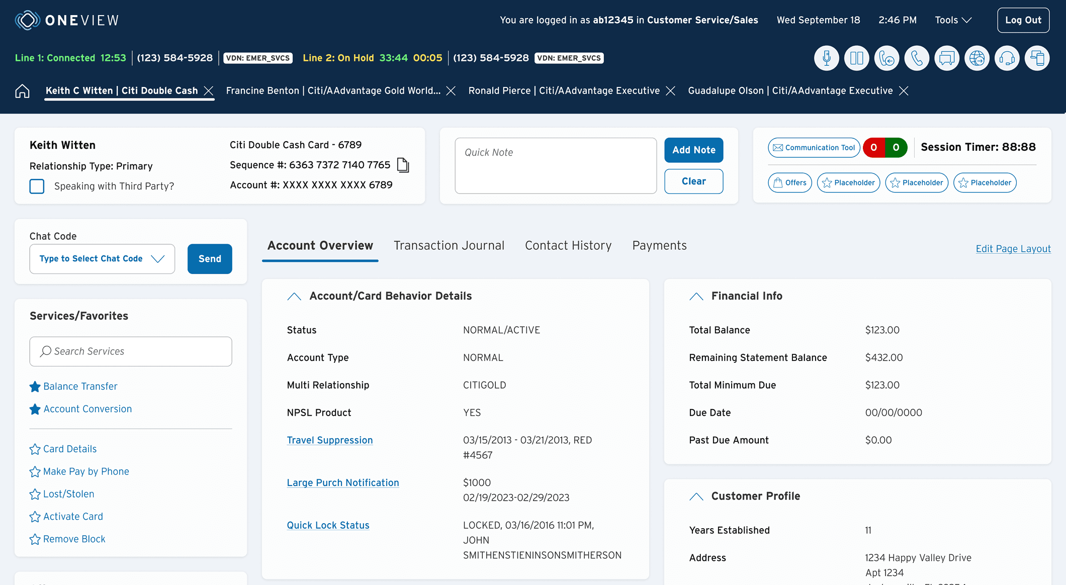 Modernized OneView servicing screen — standardized and optimized for quick decisions